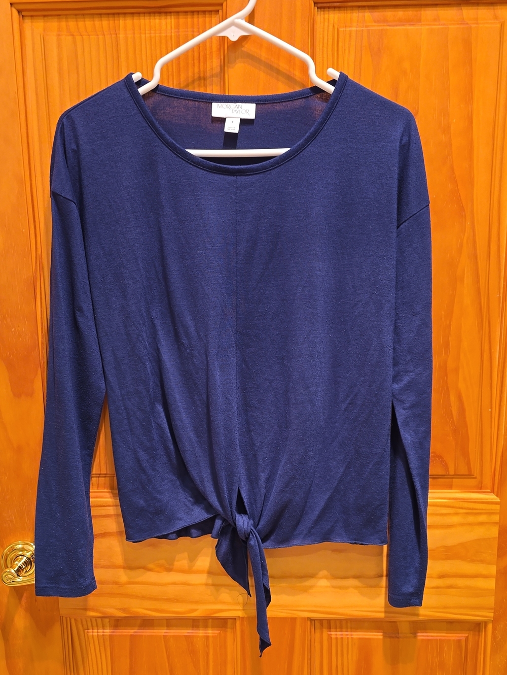 Morgan Taylor  Navy Tie-Front Long-Sleeve Top Womens Small.